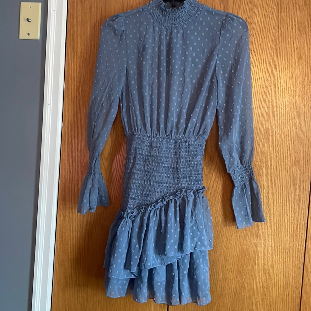 Blue high neck mini dress